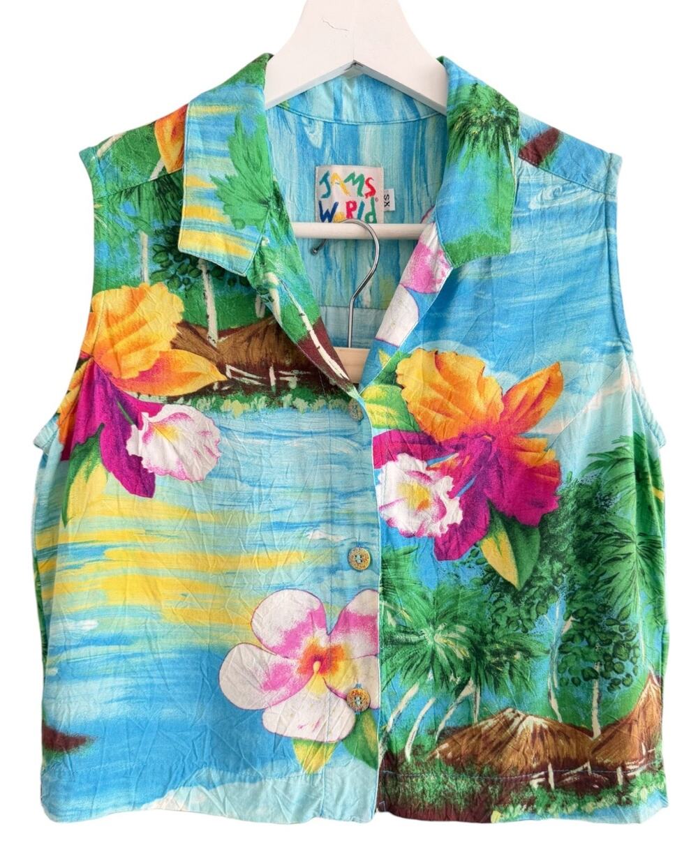 Jams World Vintage Orchid Island Floral Hawaii Button up Shirt Sleeveless XS